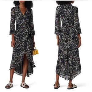 GANNI Black‎ Floral High Low Wrap Dress Womans 42 Large 10 / 12